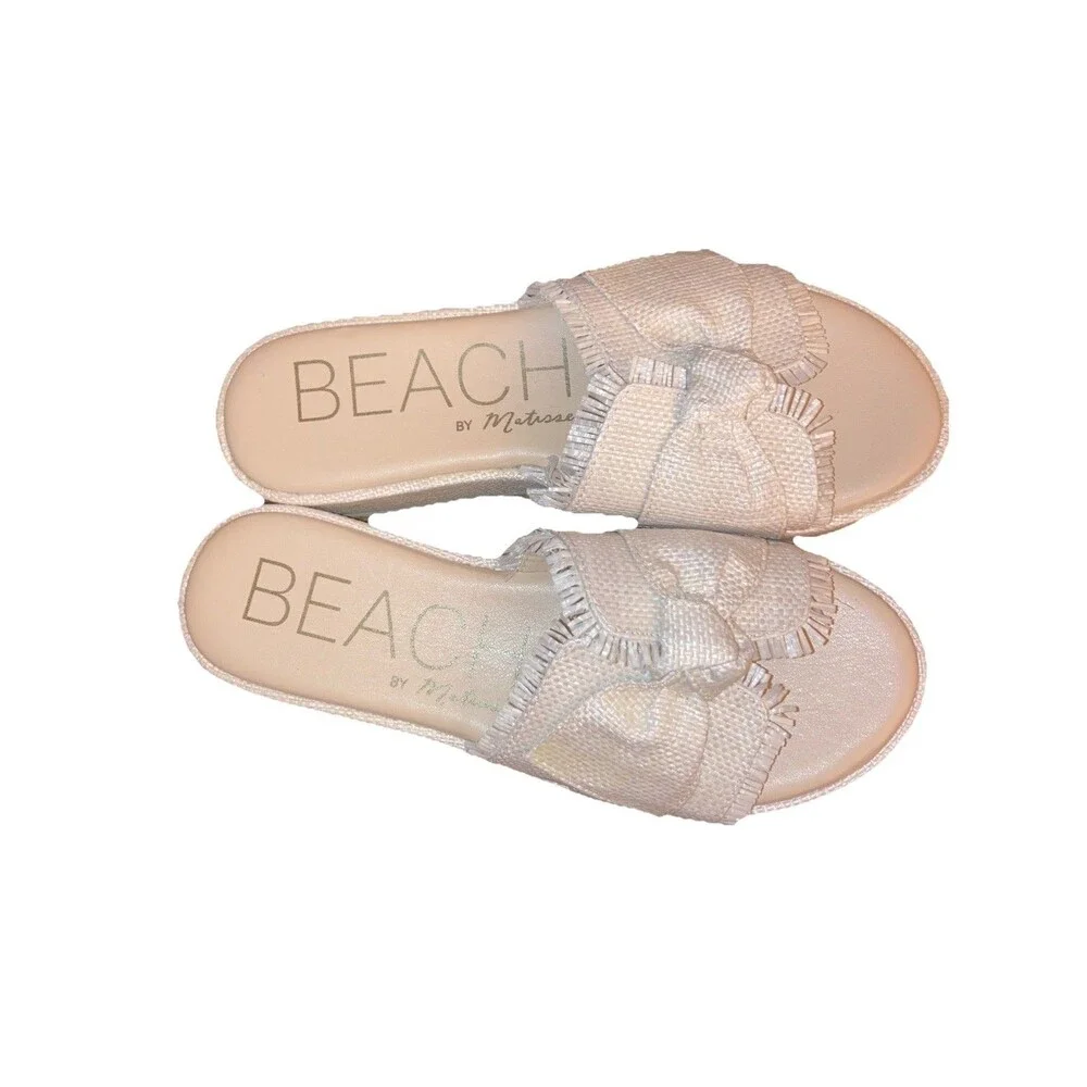 BEACH by Matisse Sunda Raffia Platform Slide NEW 9 - Womens Beige Casual Sandals